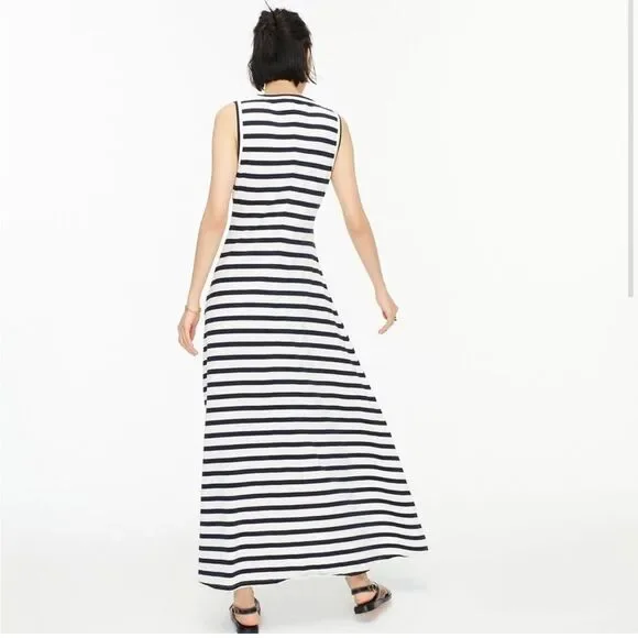 Jcrew navy and white striped hi low maxi dress Sz Small - Picture 2 of 7